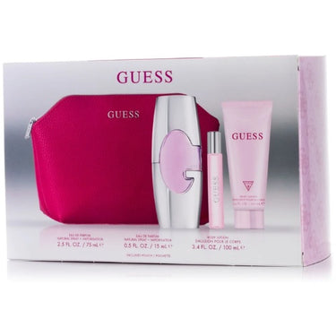 Guess Pink Gift Set for Women by Guess, EDP 75Ml + EDP 15Ml + Body Lotion 100Ml + Pouch