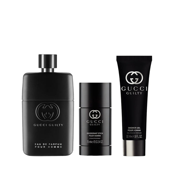 Gucci Guilty Pour Homme Gift Set for Men, EDP 90Ml + Deodorant Stick 75Ml + Shower Gel 50Ml - Fragmetics.com