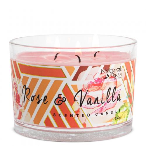 Natural Touch 3 Wick Candle Rose & Vanilla - 350 g